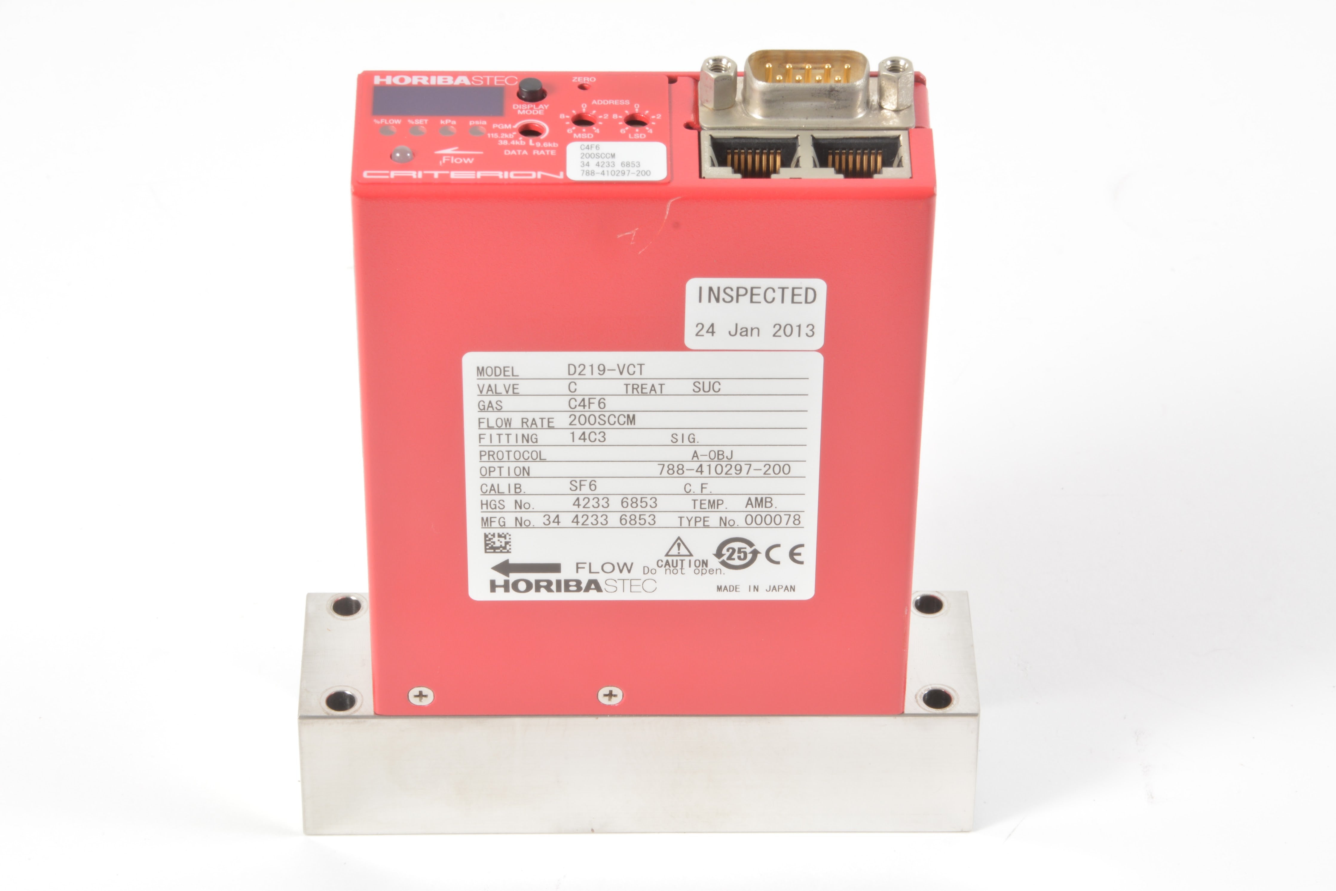 Horiba STEC Criterion D219-VCT C4F6 200sccm Mass Flow Controller – NTC Tech