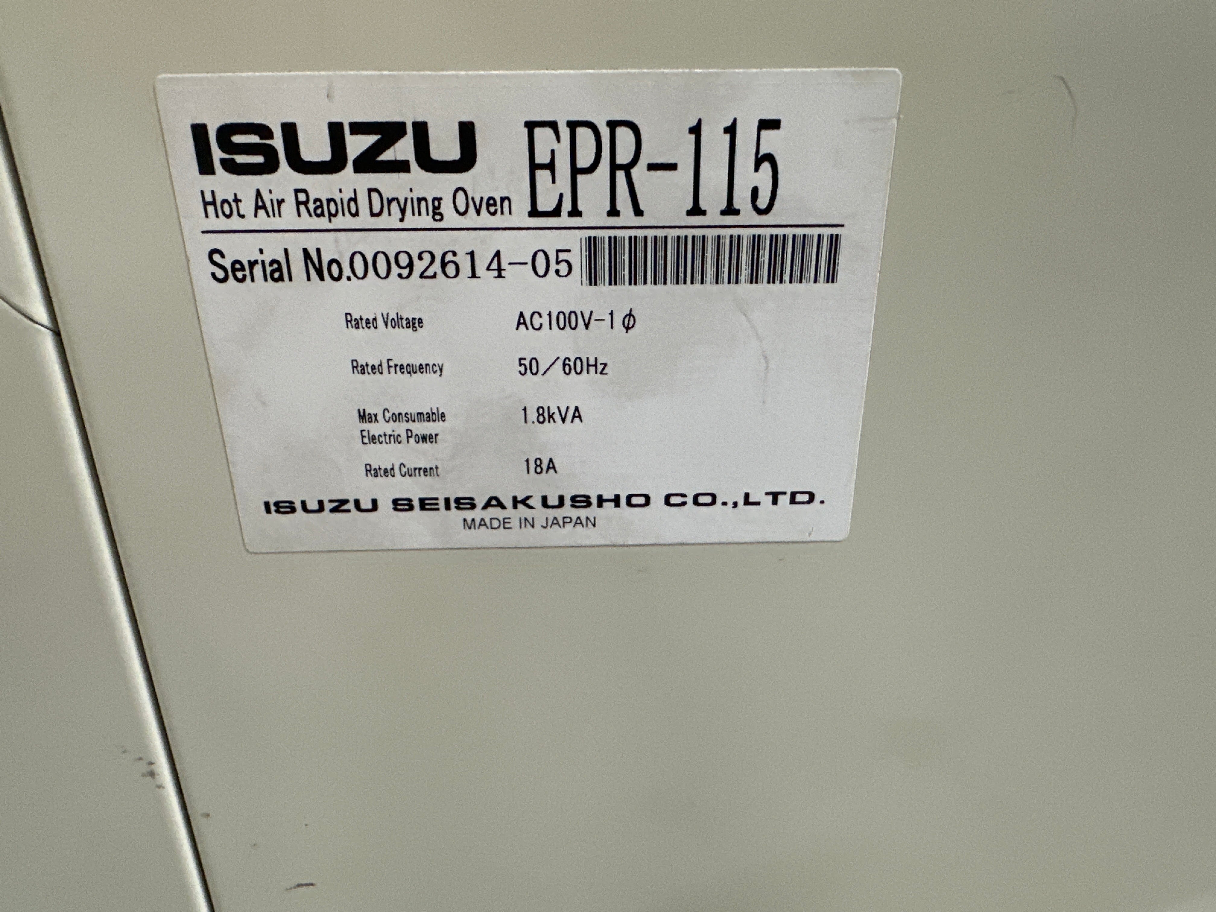 Isuzu EPR-115 Hot Air Rapid Drying Oven With Various Adapters - Fair  Condition