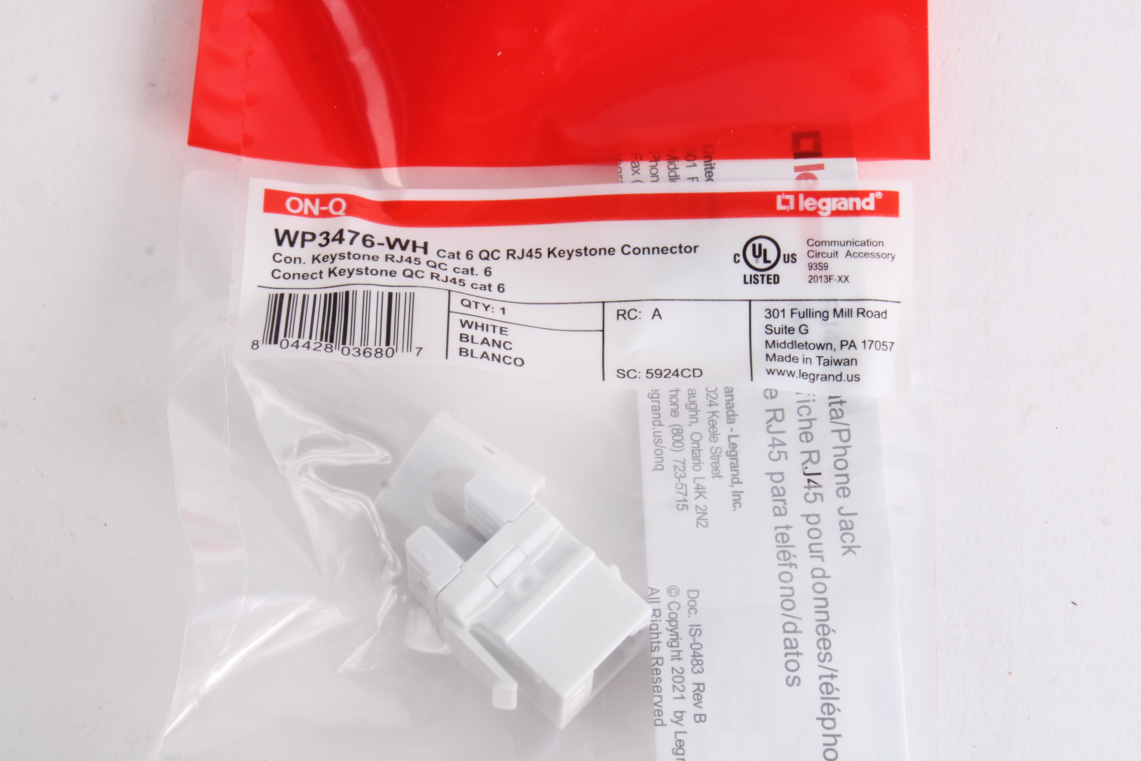 Legrand WP3476-WH Cat 5e QC RJ45 Keystone Connector White QTY 10 - NEW ...